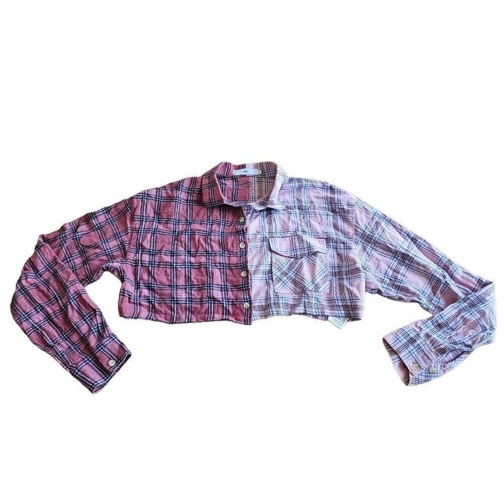 Adika womens juniors Sz S 2 color plaid button down crop top